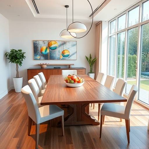 Dining area with a large table