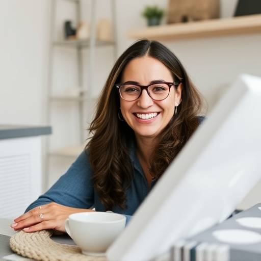 Smiling woman using the Cape Homes Finders website on her laptop